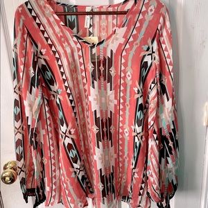NWT | 2tee Couture Unique Flared Sleeve Aztec Print Tunic | Size S